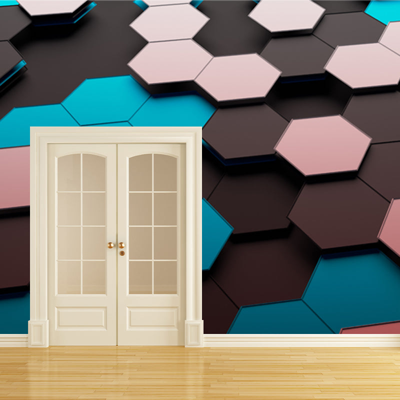 Novelty 3D Illusion Honeycomb Mural Dark Color Living Room Wall Art, Custom Size