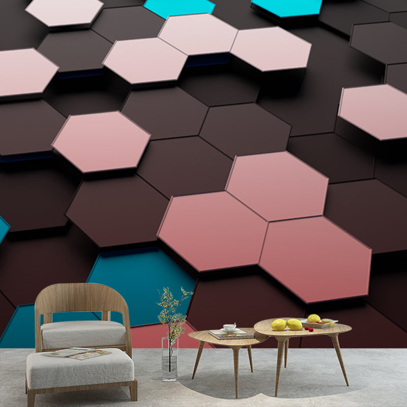 Novelty 3D Illusion Honeycomb Mural Dark Color Living Room Wall Art, Custom Size