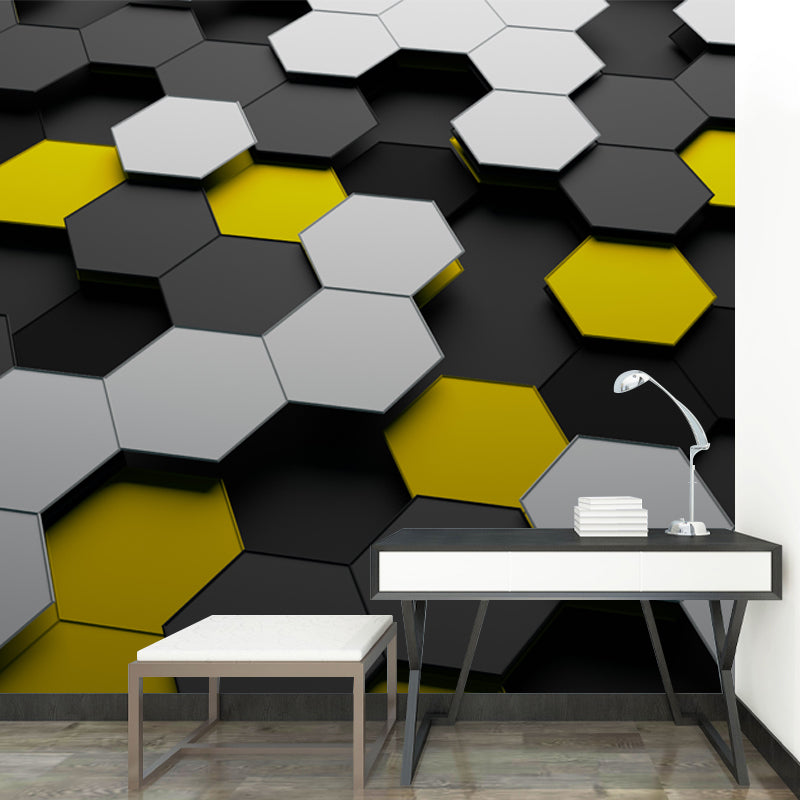 Novelty 3D Illusion Honeycomb Mural Dark Color Living Room Wall Art, Custom Size