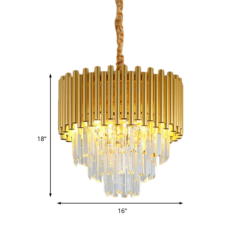 3-stufige Kreishängelampe zeitgenössischer Metallheizanhänger Kronleuchter Licht mit K9-Block im Messing Finish