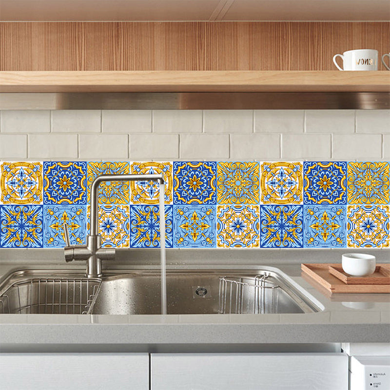 Fleur De Lis Stick Wallpapers Blue Bohemia Wall Art for Kitchen Backsplash, 18 Pieces