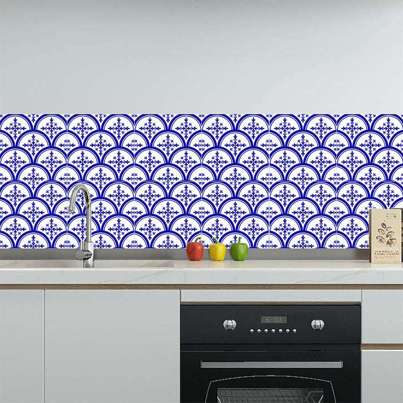 Floral Porcelain Tile Wallpaper Panels 18 Pcs Blue PVC Wall Decor, Easy to Remove, 7.8-sq ft