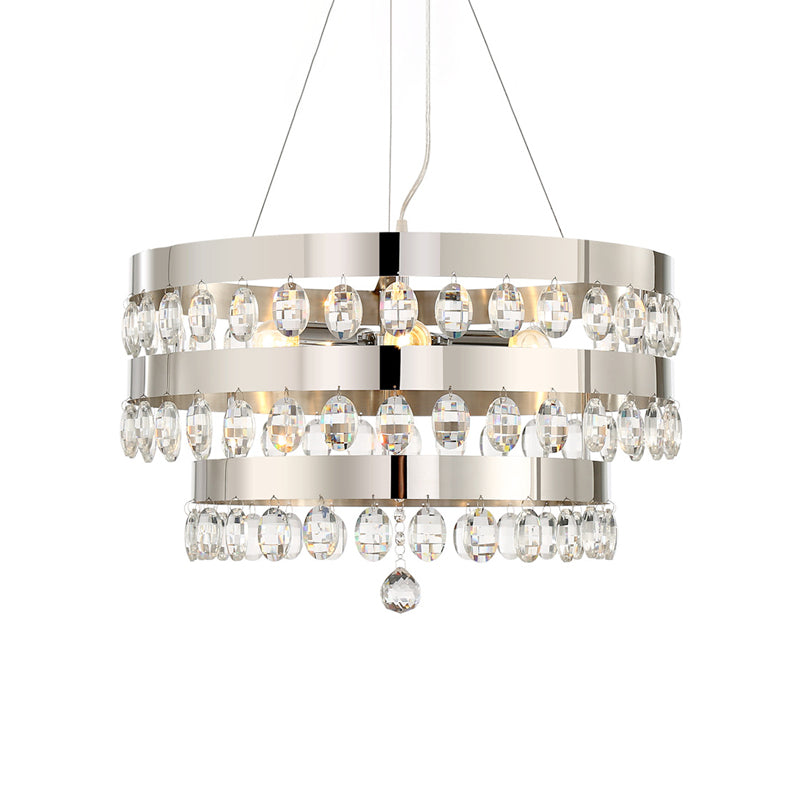 Abgestufte Ringhängung Deckenleuchte Metallic Multi Light Kronleuchterlampe mit klarem Kristall -Deco in Chrom