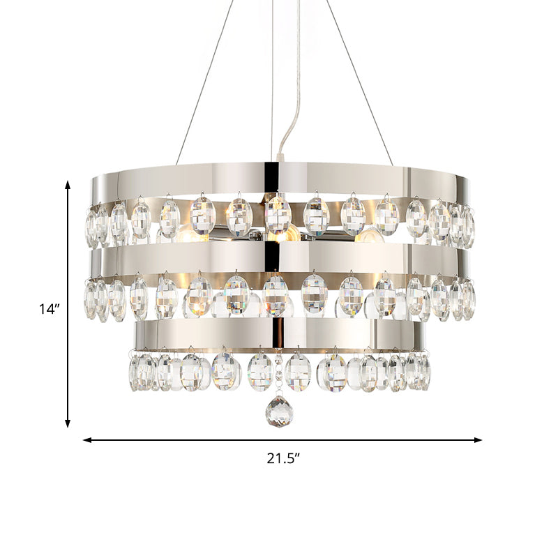 Abgestufte Ringhängung Deckenleuchte Metallic Multi Light Kronleuchterlampe mit klarem Kristall -Deco in Chrom