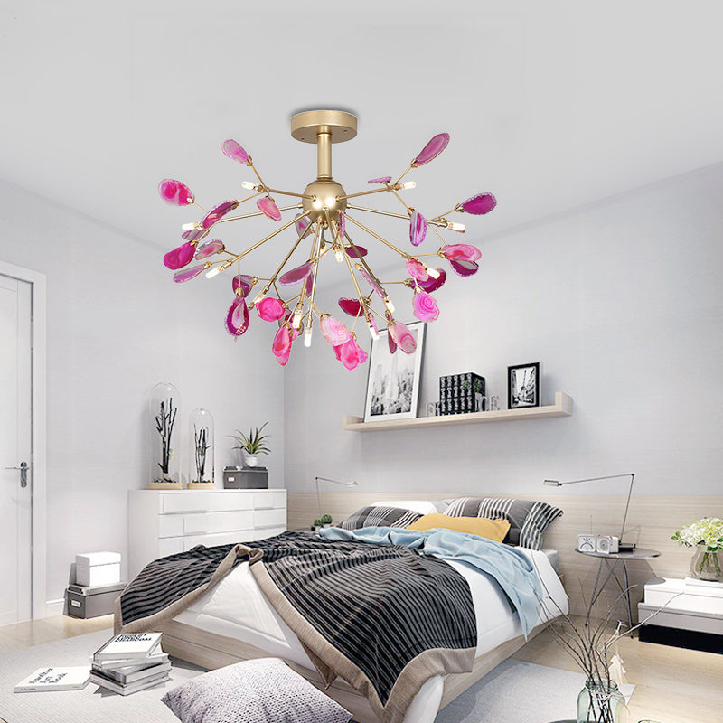 Starburst Semi Flush Mount plafondarmatuur Noordse metalen en agaat goudplafondspoeling voor slaapkamer