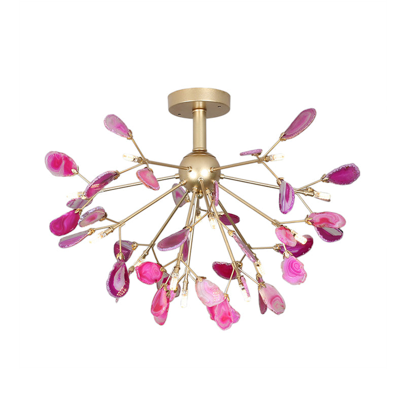 Starburst Semi Flush Mount Ceiling Fixture Nordic Metal and Agate Gold Ceiling Flush Mount for Bedroom