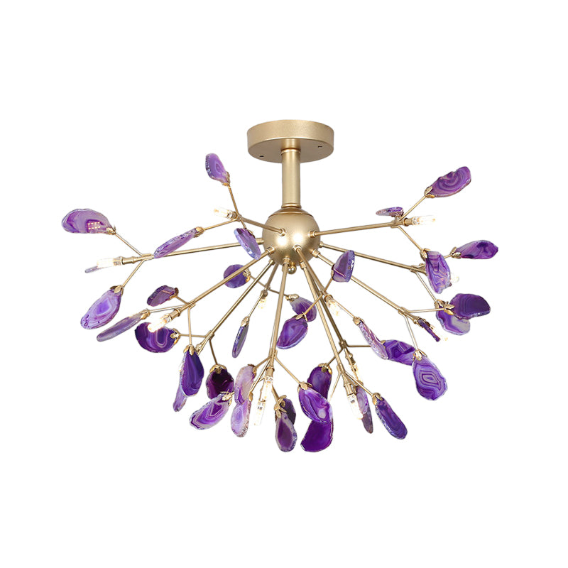 Starburst Semi Flush Mount Ceiling Fixture Nordic Metal and Agate Gold Ceiling Flush Mount for Bedroom