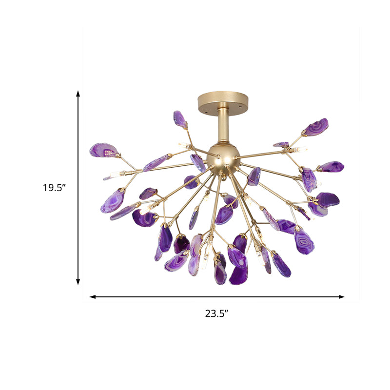 Starburst Semi Flush Mount Techo de techo de metal nórdico y montaje de altura de techo dorada de ágata para dormitorio