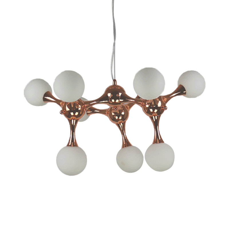 Starburst Chandelier Lighting Metal Contemporary 9/15 Lights Rose Gold Ceiling Pendant Lamp with White Glass Bubble Shade