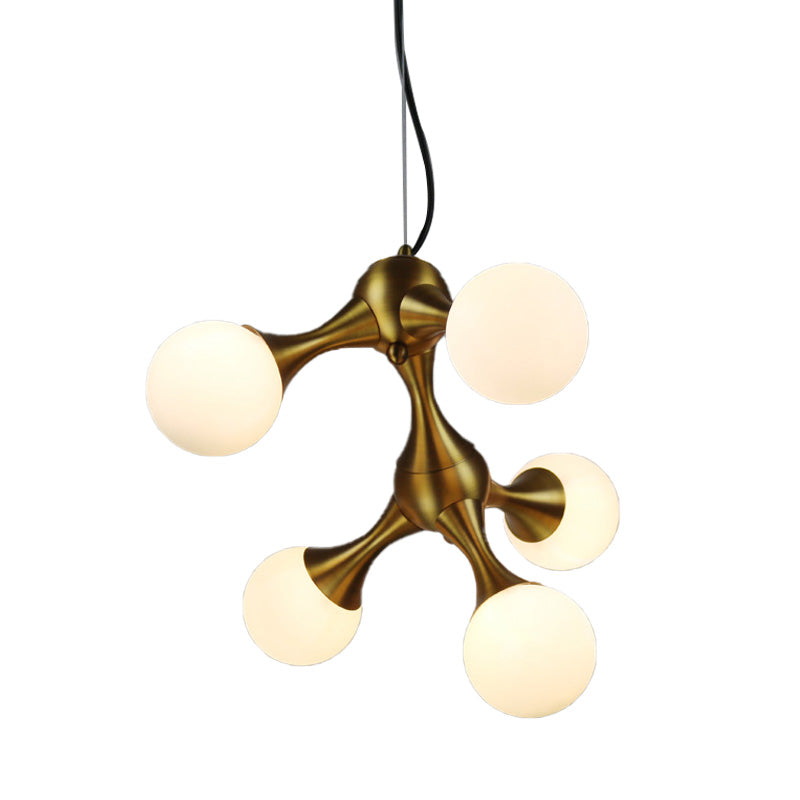 Metal Starburst Chandelier Lamp Modern 5/9/15 Lights Brass Chandelier Light with White Glass Globe Shade