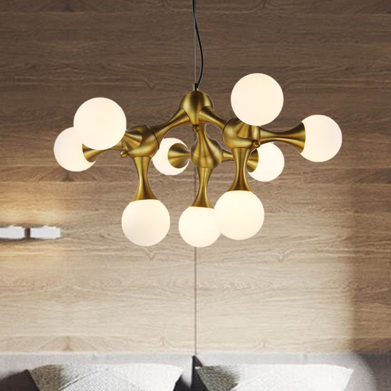 Metal Starburst Chandelier Lamp Modern 5/9/15 Lights Brass Chandelier Light with White Glass Globe Shade