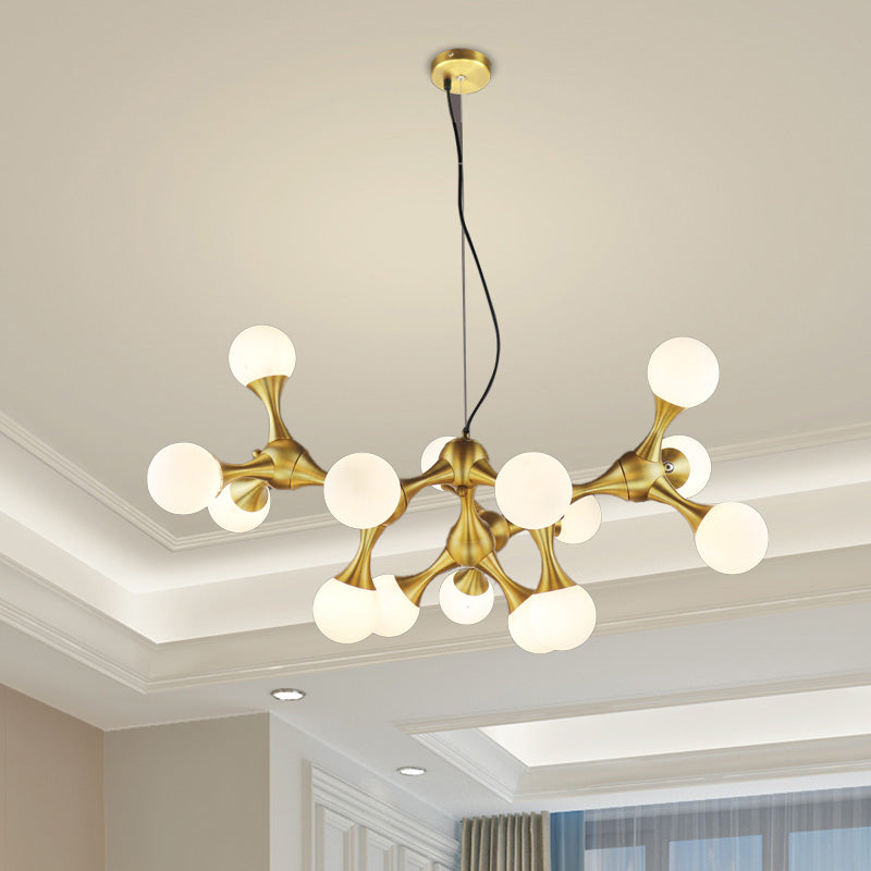 Metal Starburst Chandelier Lamp Modern 5/9/15 Lights Brass Chandelier Light with White Glass Globe Shade