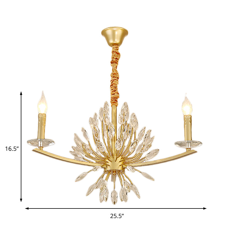 Éclairage de lustre en laiton Vintage Métal 3/6/8 têtes suspendues avec une ampoule ouverte et une décoration cristalline