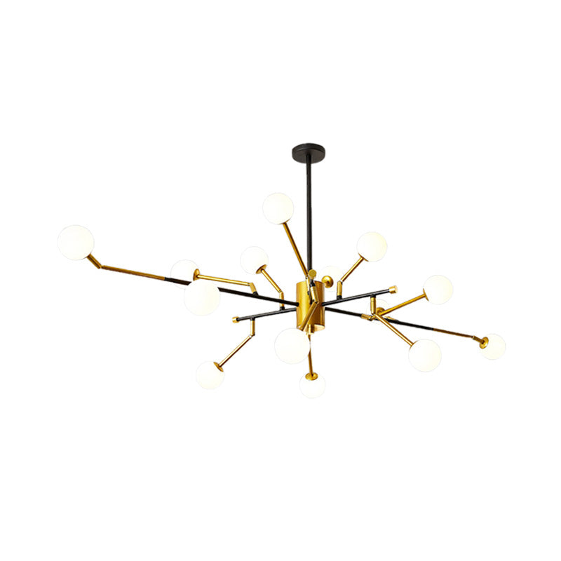 Sputnik Metal Chandelier Lighting Contemporary Multi Lights Brass Hanging Pendant Lamp in Gold with Milk Glass Molecular Shade