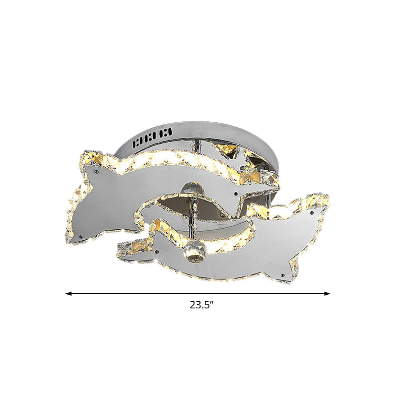Moderner Stil Delphin Semi Flush Mount Light Crystal und Metall 2/3 Köpfe Deckenleuchte in Nickel