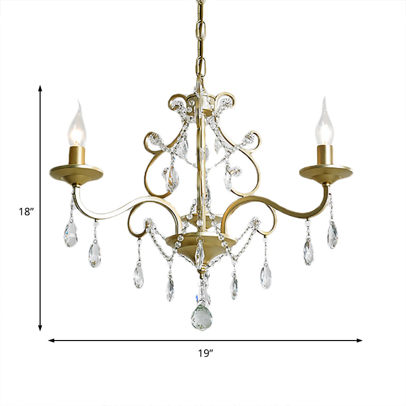 Vintage Exposed Chandelier Lamp Metal 3/6/8 Bulbs Chandelier Pendant Light with Clear Crystal Deco in Gold Finish