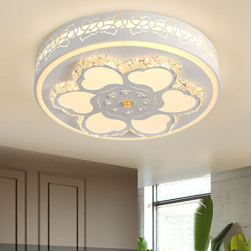 Brown/White Circular Ceiling Light Modern Crystal LED Ceiling Mount Light with Acrylic Flower Pattern in White/3 Color Light