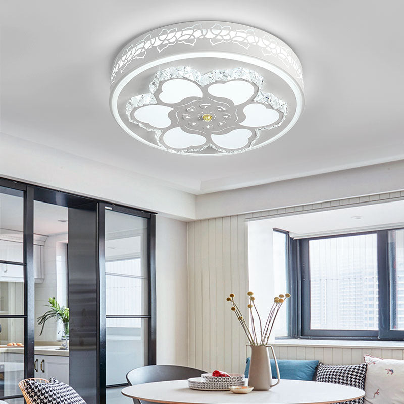 Brown/White Circular Ceiling Light Modern Crystal LED Ceiling Mount Light with Acrylic Flower Pattern in White/3 Color Light