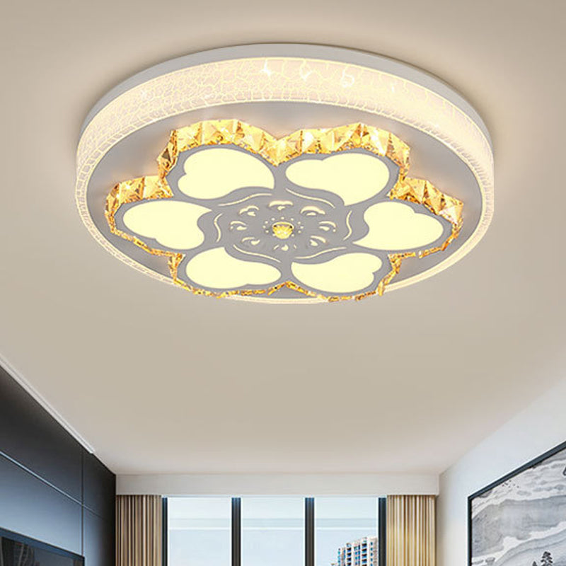 Brown/White Circular Ceiling Light Modern Crystal LED Ceiling Mount Light with Acrylic Flower Pattern in White/3 Color Light