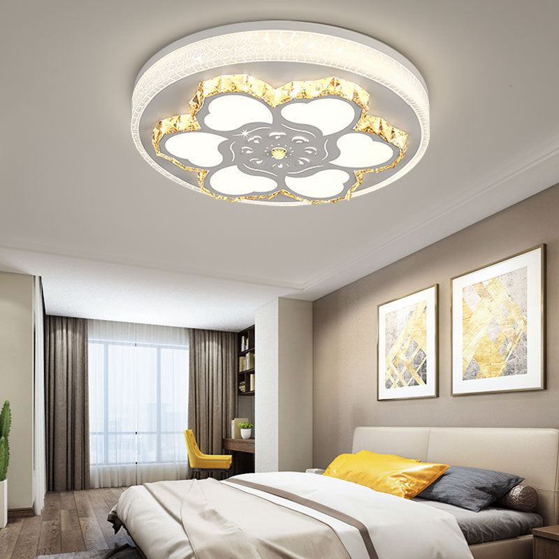 Brown/White Circular Ceiling Light Modern Crystal LED Ceiling Mount Light with Acrylic Flower Pattern in White/3 Color Light