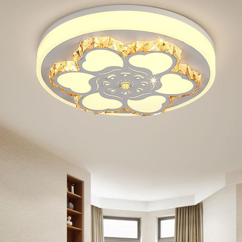 Brown/White Circular Ceiling Light Modern Crystal LED Ceiling Mount Light with Acrylic Flower Pattern in White/3 Color Light