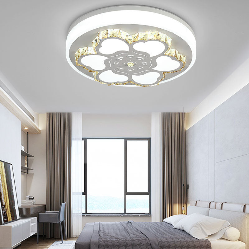 Brown/White Circular Ceiling Light Modern Crystal LED Ceiling Mount Light with Acrylic Flower Pattern in White/3 Color Light