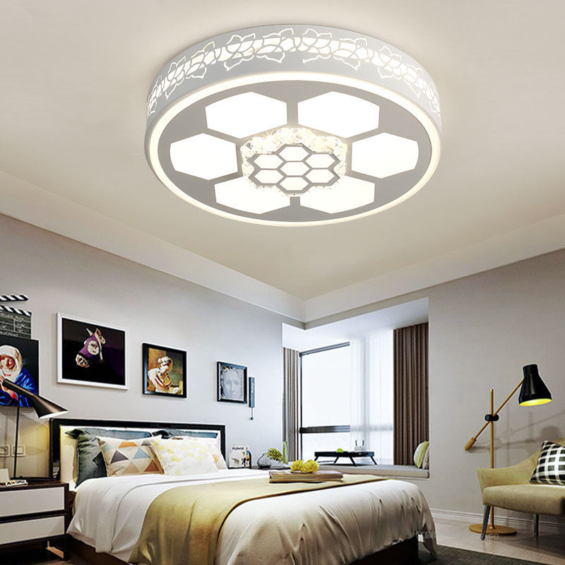 Acrylic Round Ceiling Mount Light Modern White/3 Color Lighting LED Ceiling Lamp with Clear Crystal Accent in Brown/White