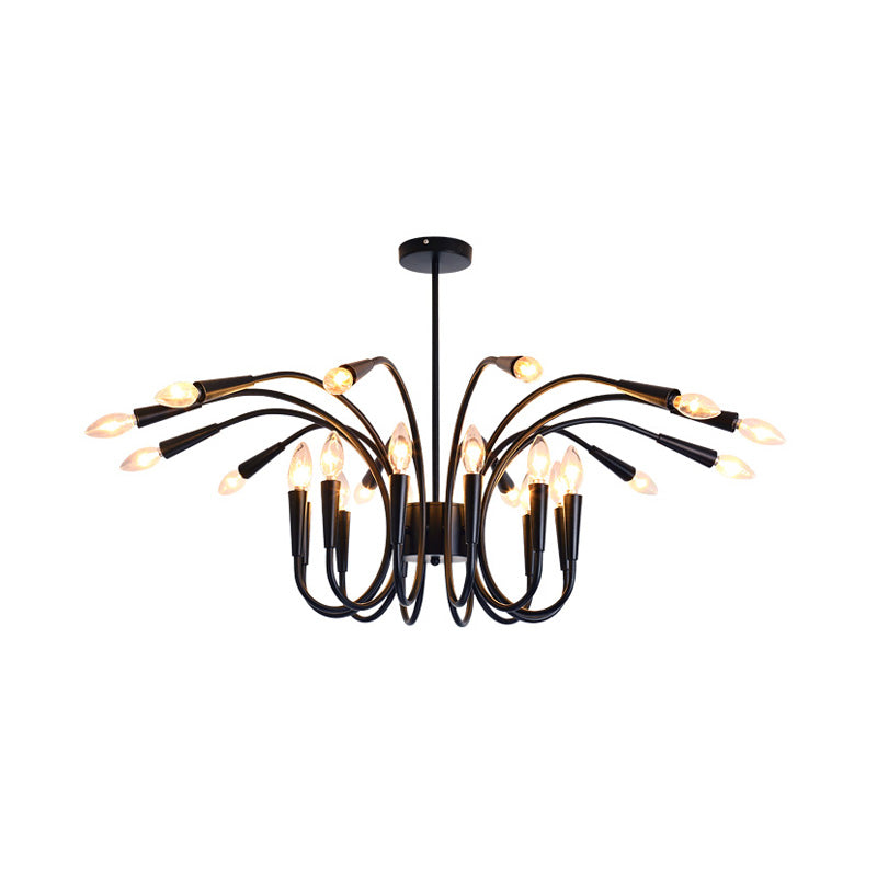 Abstract Metal Chandelier Lighting Modernist Multi Lights Black Hanging Pendant Lamp with Bare Bulb and Curved Arm