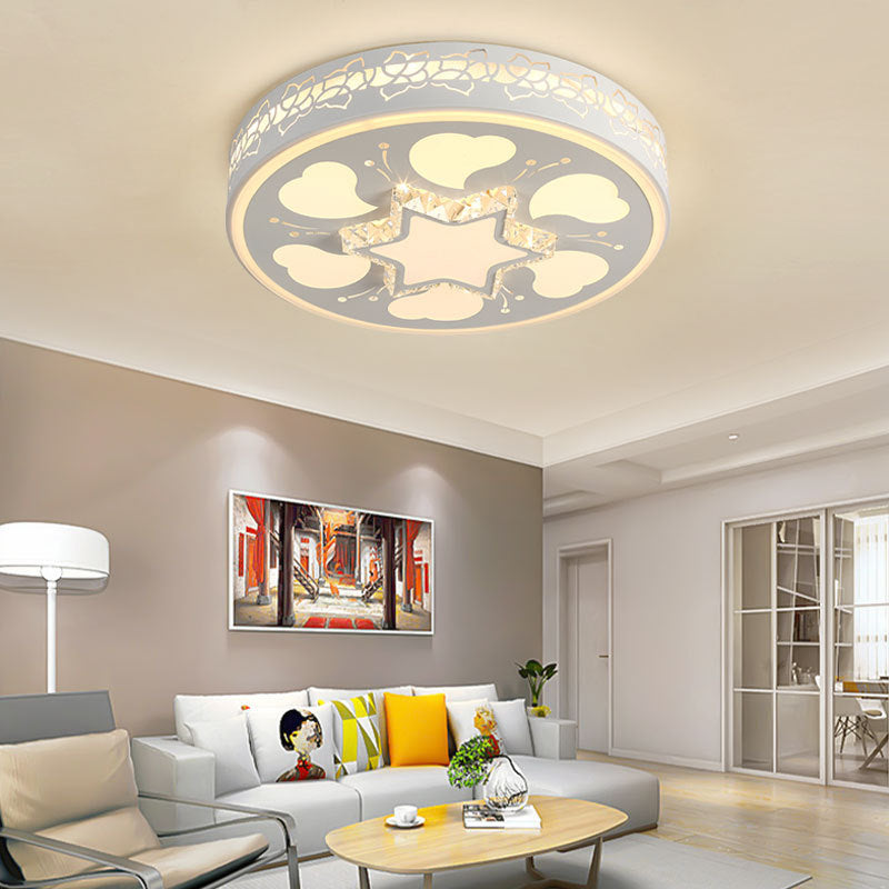 Brown/White Circle Flush Ceiling Light LED Modern Acrylic and Crystal Ceiling Fixture in White/3 Color Lighting for Bedroom