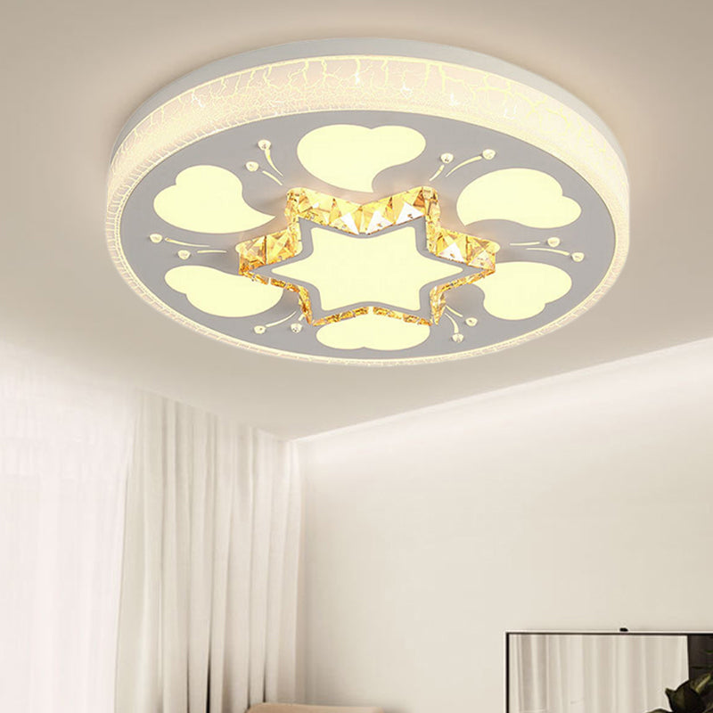 Brown/White Circle Flush Ceiling Light LED Modern Acrylic and Crystal Ceiling Fixture in White/3 Color Lighting for Bedroom