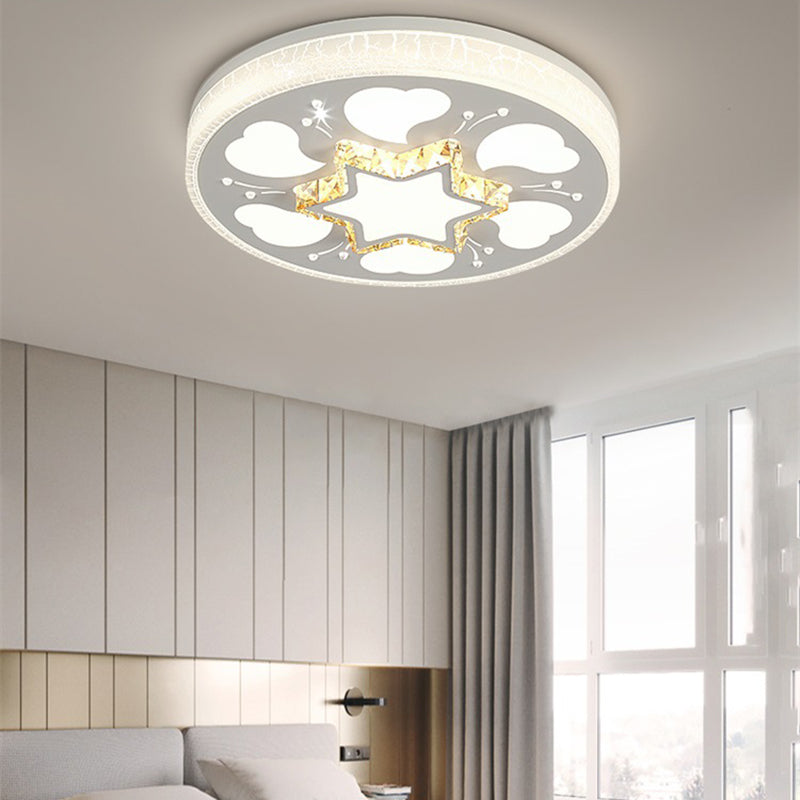 Brown/White Circle Flush Ceiling Light LED Modern Acrylic and Crystal Ceiling Fixture in White/3 Color Lighting for Bedroom