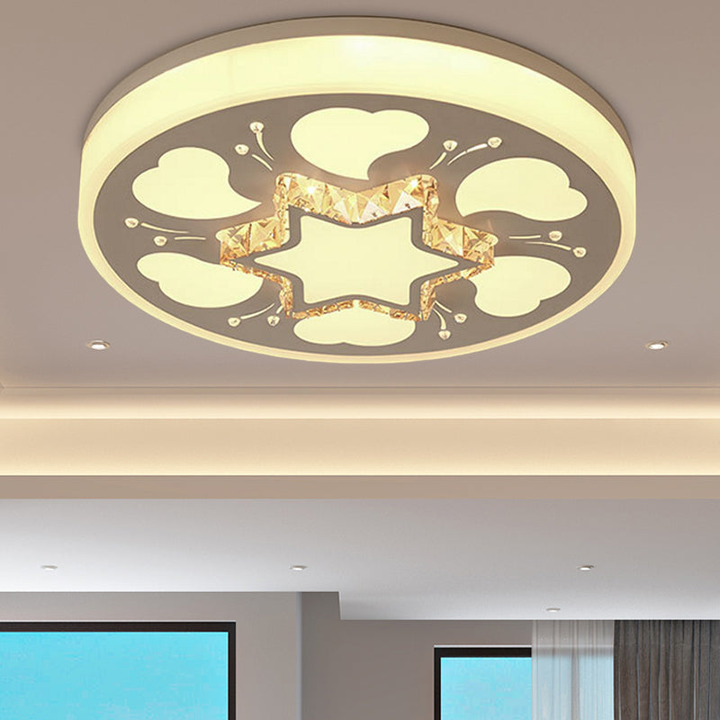 Brown/White Circle Flush Ceiling Light LED Modern Acrylic and Crystal Ceiling Fixture in White/3 Color Lighting for Bedroom