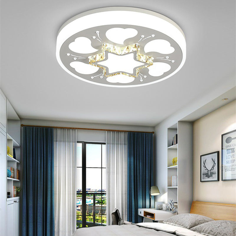 Brown/White Circle Flush Ceiling Light LED Modern Acrylic and Crystal Ceiling Fixture in White/3 Color Lighting for Bedroom