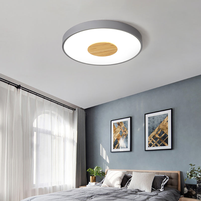 Circulair Flush Plafond Mount Licht Nordic Metal Zwart/Grijs/Wit LED Slaapkamer Plafond Mount Flush met Acryl Diffuser, 12"/16"/19.5" Dia