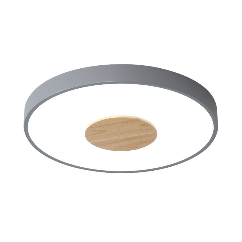 Circular Flush Ceiling Mount Light Nordic Metal Black/Gray/White LED Bedroom Ceiling Mount Flush with Acrylic Diffuser, 12"/16"/19.5" Dia