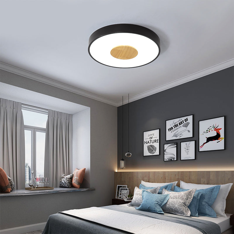 Circular Flush Ceiling Mount Light Nordic Metal Black/Gray/White LED Bedroom Ceiling Mount Flush with Acrylic Diffuser, 12"/16"/19.5" Dia