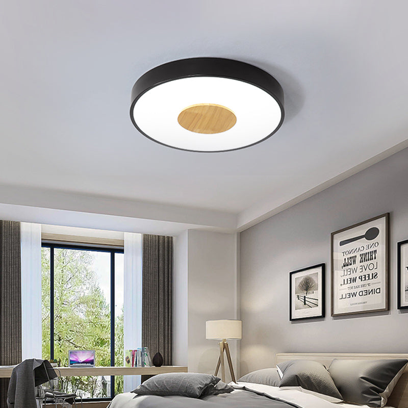 Circular Flush Ceiling Mount Light Nordic Metal Black/Gray/White LED Bedroom Ceiling Mount Flush with Acrylic Diffuser, 12"/16"/19.5" Dia