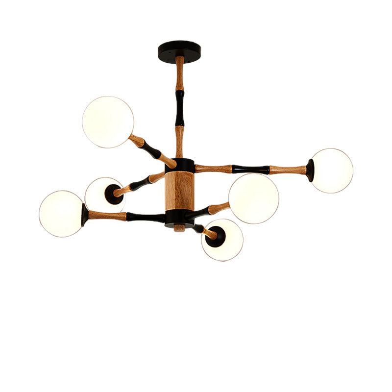 Wooden Sputnik Chandelier Lighting Contemporary 6/8/12 Lights Hanging Pendant Lamp Fixture for Bedroom