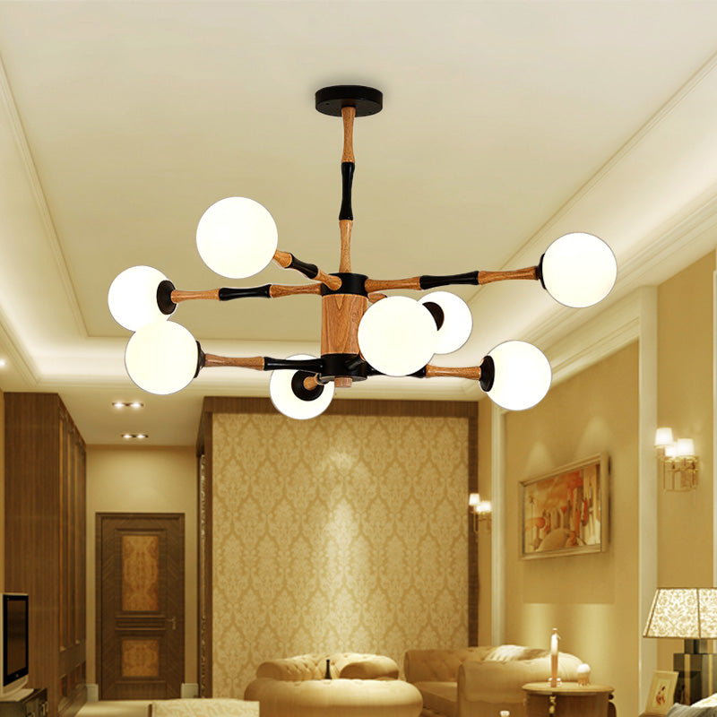 Wooden Sputnik Chandelier Lighting Contemporary 6/8/12 Lights Hanging Pendant Lamp Fixture for Bedroom