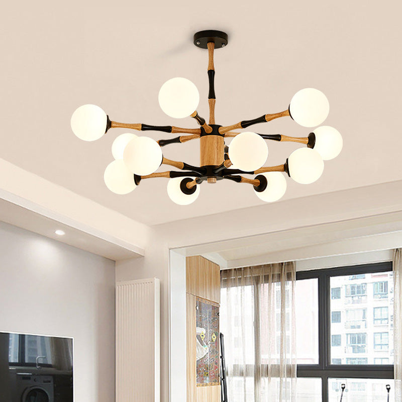 Wooden Sputnik Chandelier Lighting Contemporary 6/8/12 Lights Hanging Pendant Lamp Fixture for Bedroom