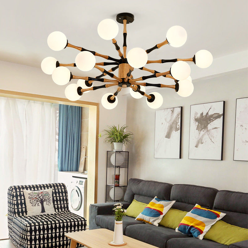 Wooden Sputnik Chandelier Lighting Contemporary 6/8/12 Lights Hanging Pendant Lamp Fixture for Bedroom