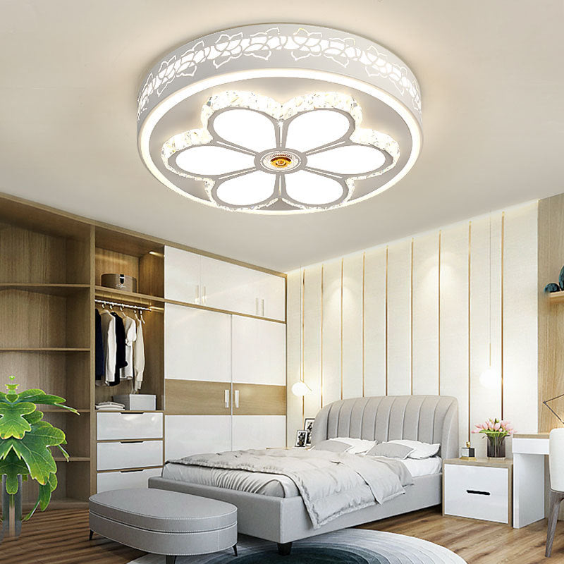 Modern Flower Pattern Flush Ceiling Light Crystal and Acrylic White/3 Color LED Ceiling Light in Brown/White