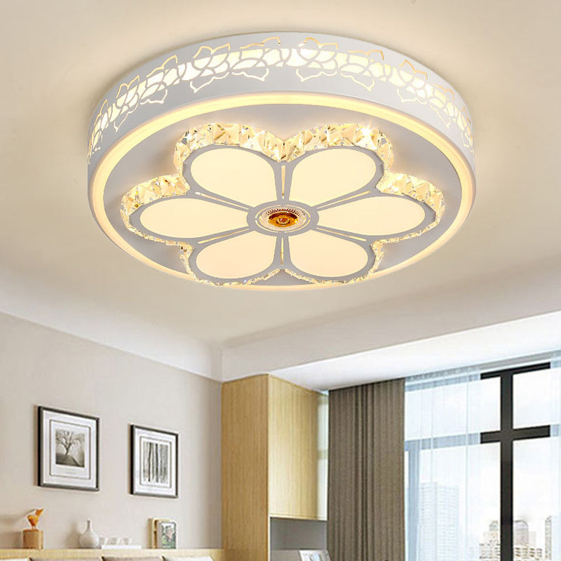 Modern Flower Pattern Flush Ceiling Light Crystal and Acrylic White/3 Color LED Ceiling Light in Brown/White