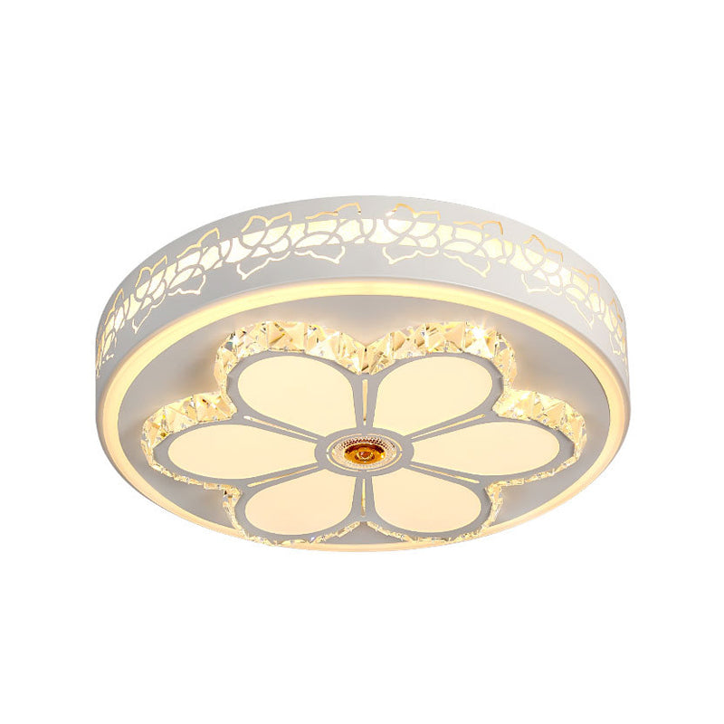 Modern Flower Pattern Flush Ceiling Light Crystal and Acrylic White/3 Color LED Ceiling Light in Brown/White