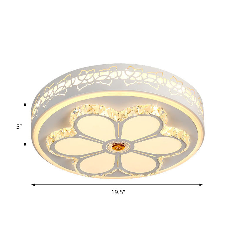 Modern Flower Pattern Flush Ceiling Light Crystal and Acrylic White/3 Color LED Ceiling Light in Brown/White