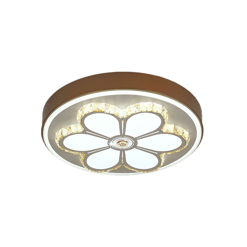 Modern Flower Pattern Flush Ceiling Light Crystal and Acrylic White/3 Color LED Ceiling Light in Brown/White