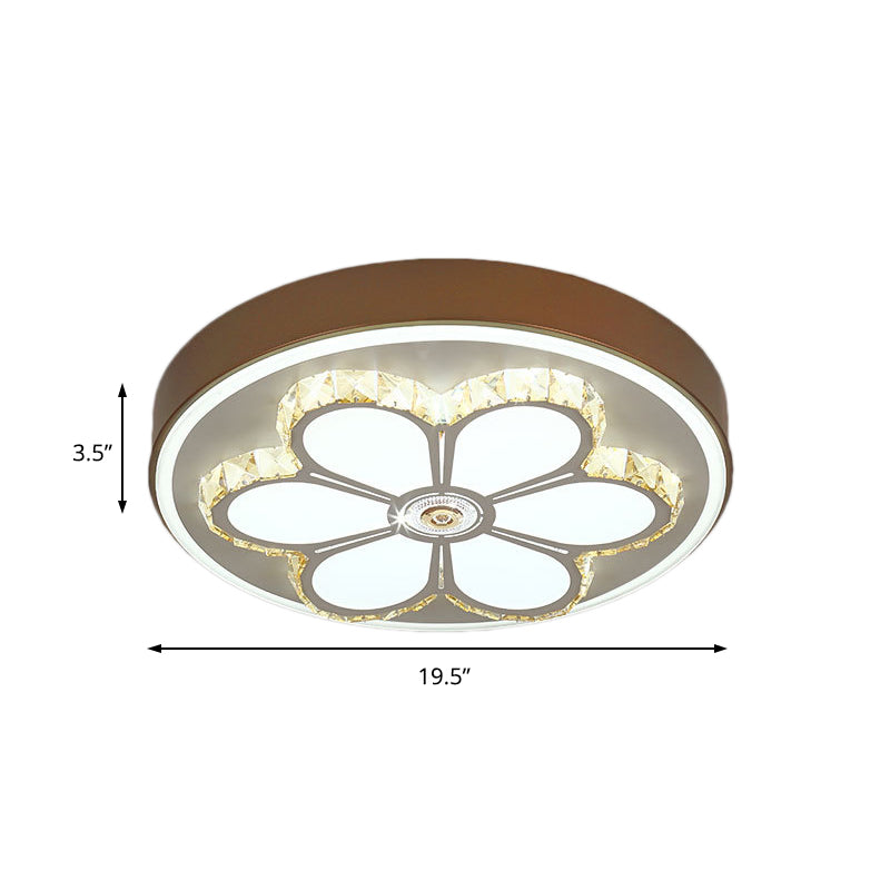 Modern Flower Pattern Flush Ceiling Light Crystal and Acrylic White/3 Color LED Ceiling Light in Brown/White