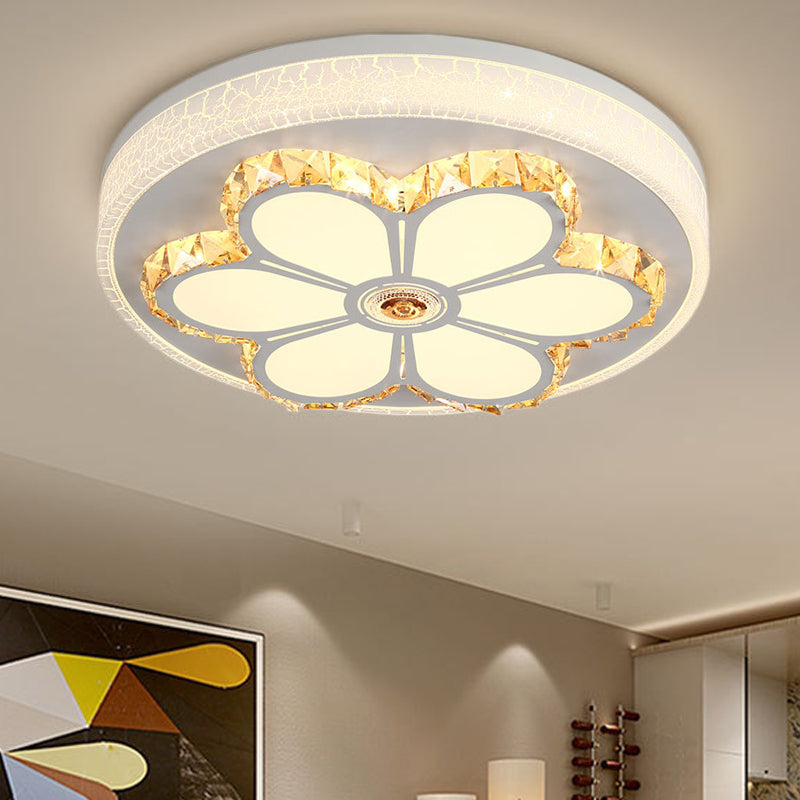 Modern Flower Pattern Flush Ceiling Light Crystal and Acrylic White/3 Color LED Ceiling Light in Brown/White