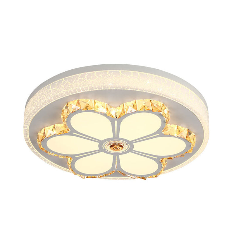 Modern Flower Pattern Flush Ceiling Light Crystal and Acrylic White/3 Color LED Ceiling Light in Brown/White