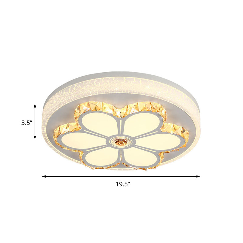 Modern Flower Pattern Flush Ceiling Light Crystal and Acrylic White/3 Color LED Ceiling Light in Brown/White